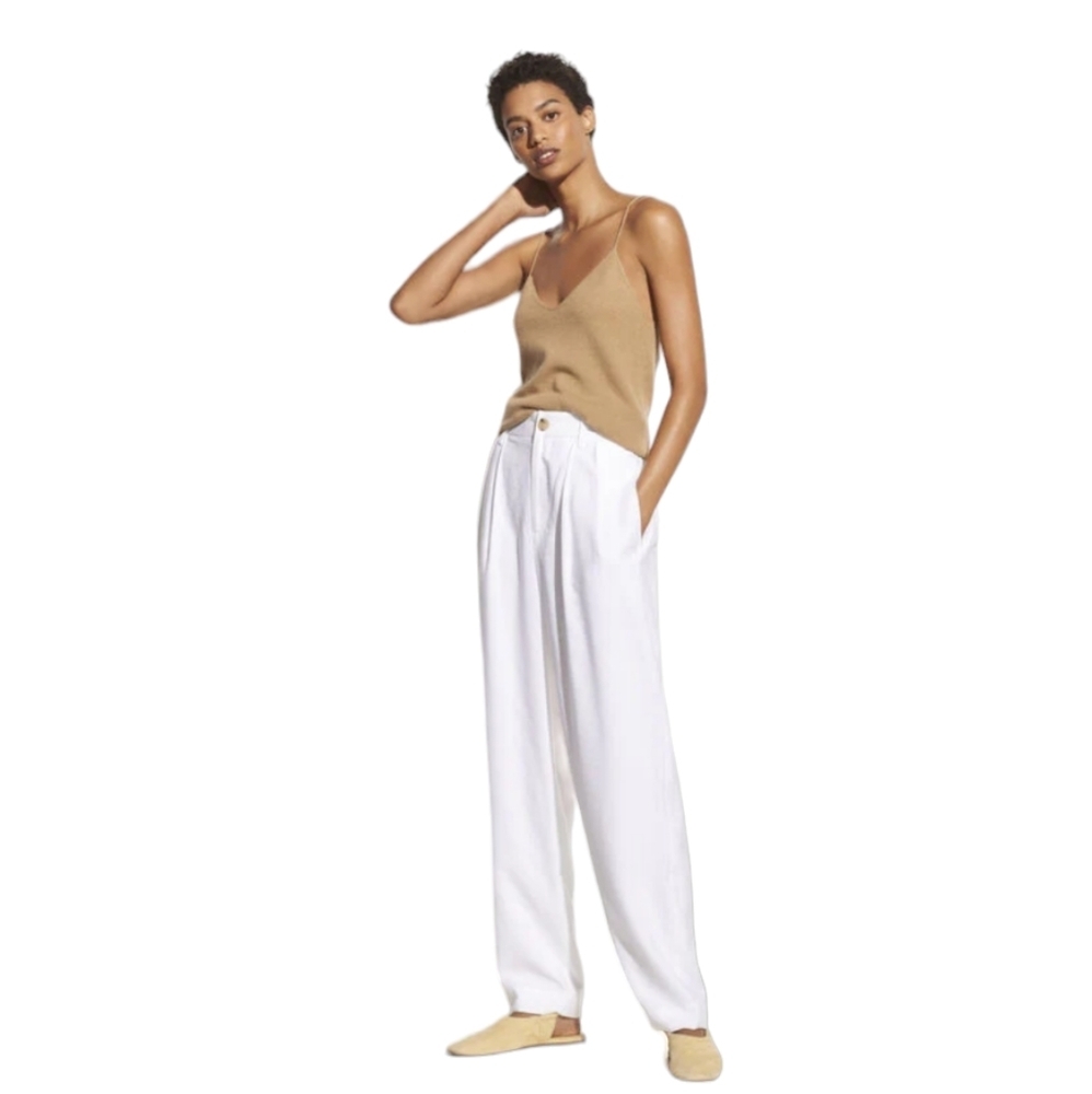 Vince Pleat Front Tapered Trouser in Optic White Women's Size‎ 14 NWT Preppy